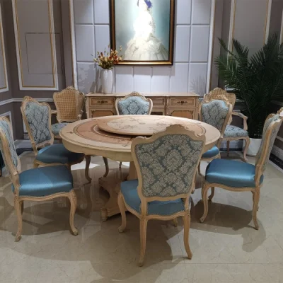 Роскошная классическая столовая во французском стиле, антикварная мебель, круглый обеденный стол и стулья из ясеня