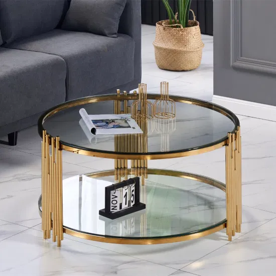 Современный дизайн, роскошная золотая нержавеющая сталь, мебель для гостиной, дома, черная стеклянная столешница, круглый центральный журнальный столик