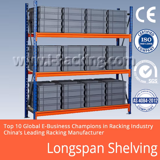 Склад стальных металлических стеллажей Longspan с сертификатом CE